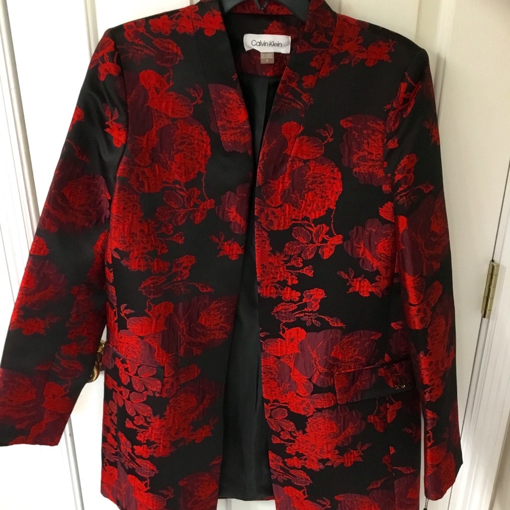 Calvin Klein Red&Black Floral Pantsuit, NWT, SZ 14